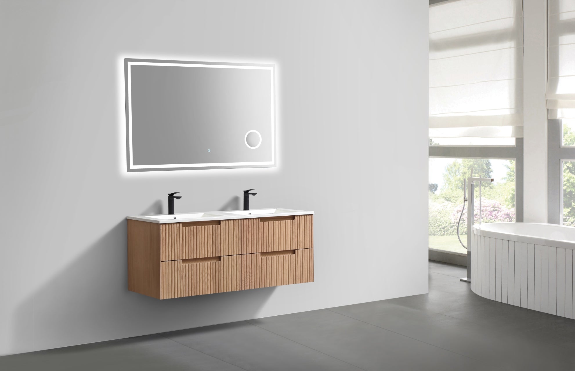 48” Fiore Modern Wall Mount Double Sink Bathroom Vanity – Oakwood