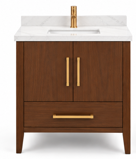 ALV Aliza 30 inch ebony bathroom vanity with quartz countertop, front view