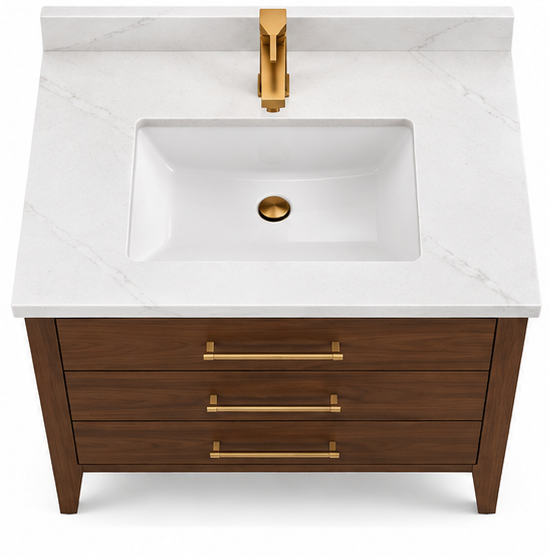 ALV Matrix 30 walnut vanity, three drawers open