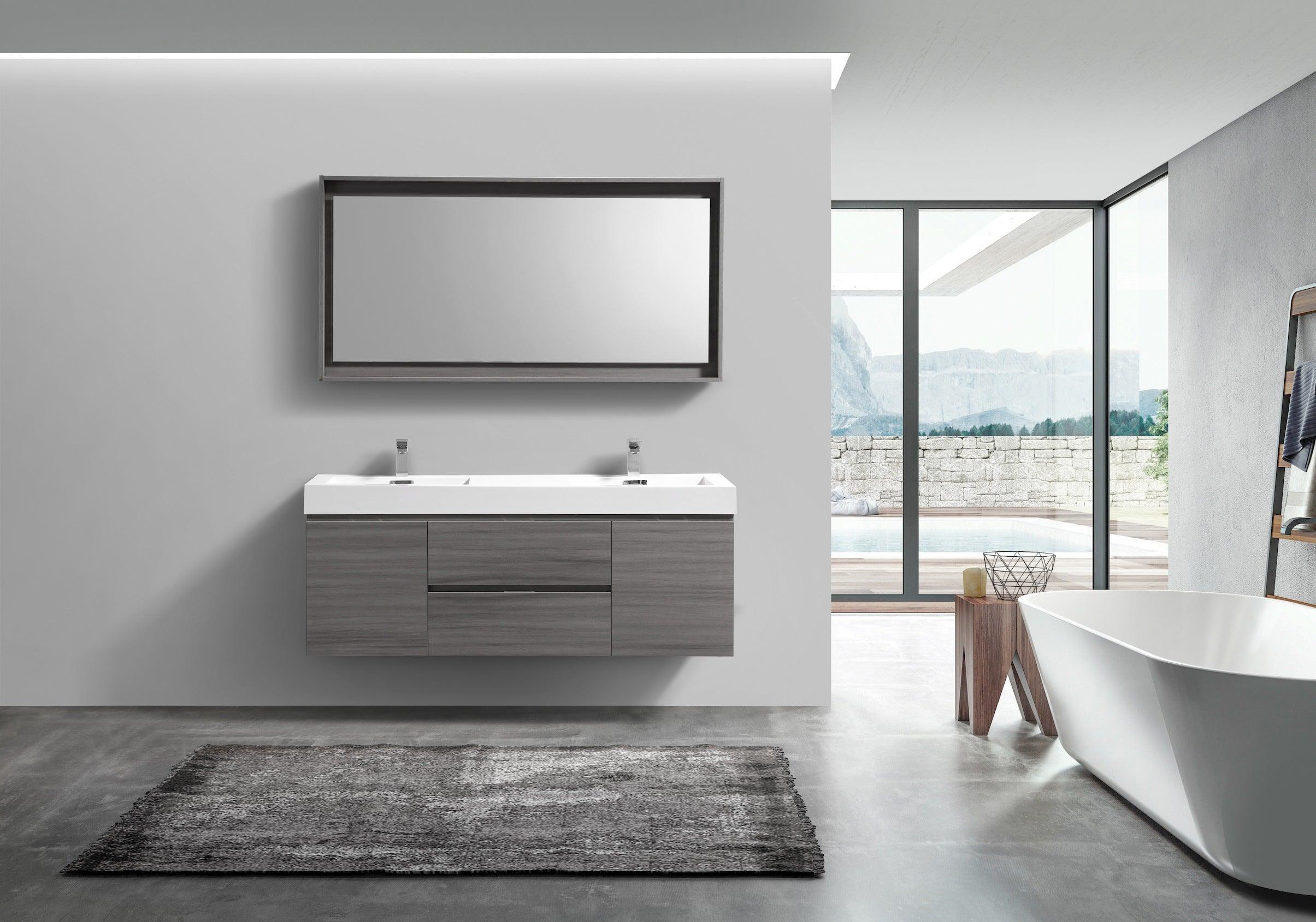 Bliss 60" Double Sink Wall Mount Modern Bathroom Vanity - Hbdepot