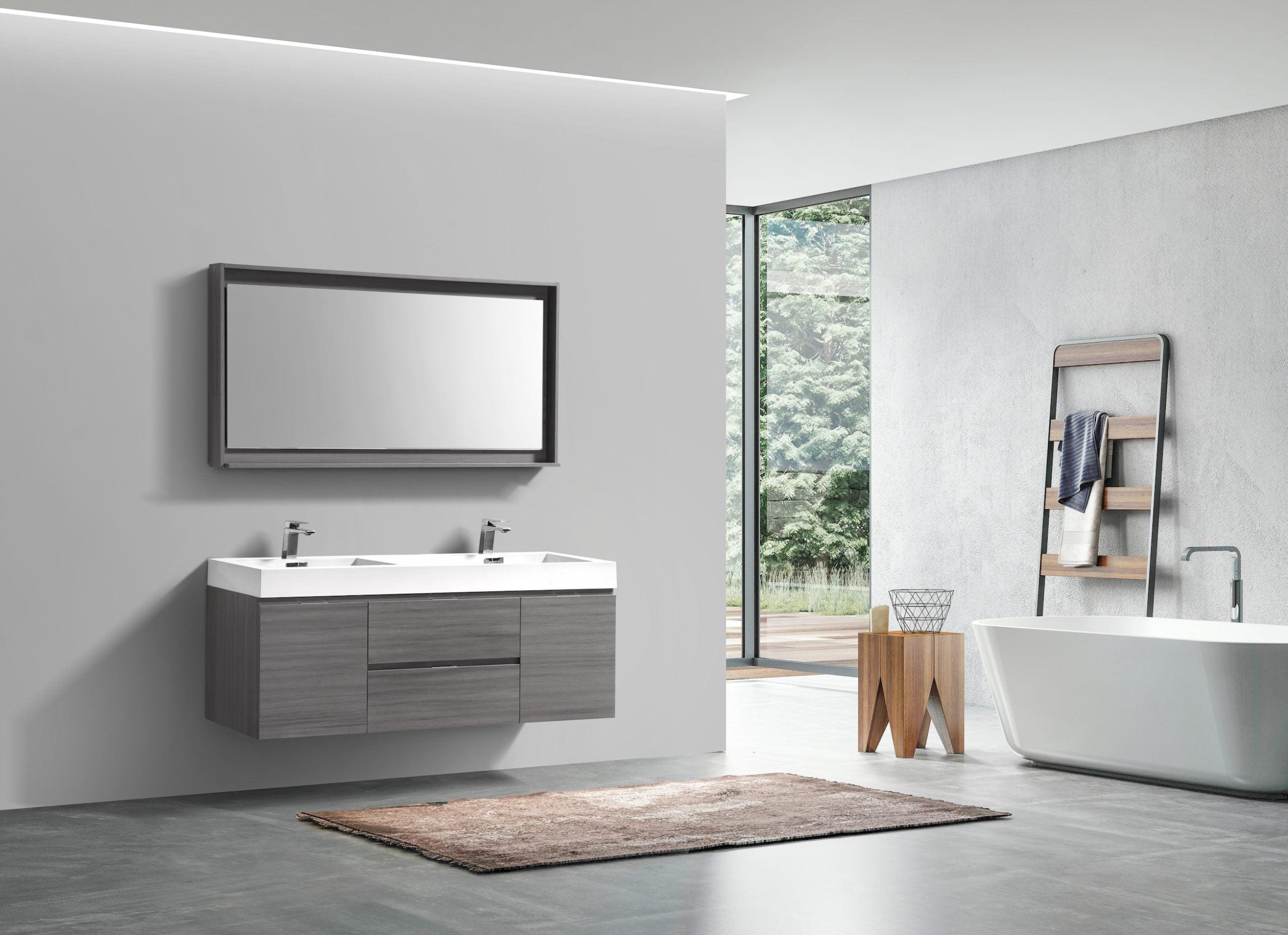 Bliss 60" Double Sink Wall Mount Modern Bathroom Vanity - Hbdepot