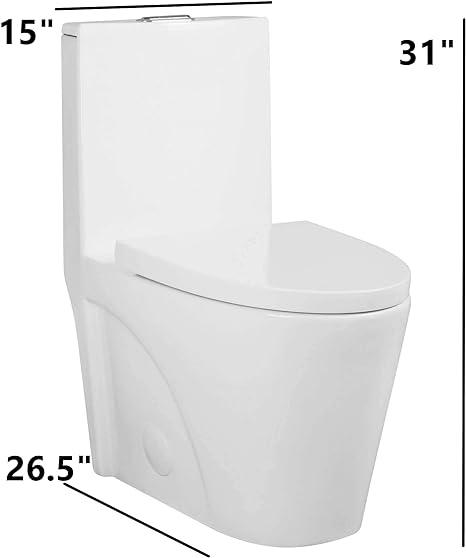 Dual-Flush Elongated One Piece Toilet Bowl - Soft Close Seat with High Efficiency Dual Flush in White - Hbdepot