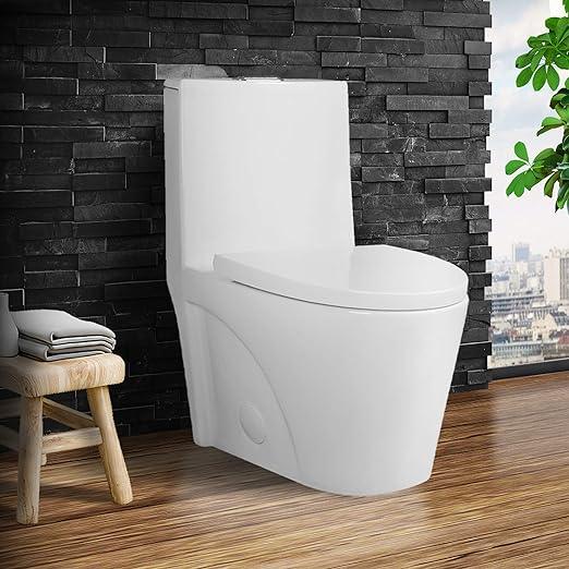 Dual-Flush Elongated One Piece Toilet Bowl - Soft Close Seat with High Efficiency Dual Flush in White - Hbdepot