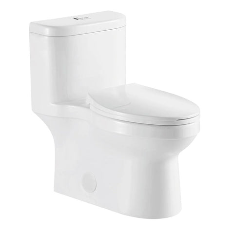 Dual-Flush Elongated One Piece Toilet Bowl T2023 - Soft Close Seat with High Efficiency Dual Flush in White