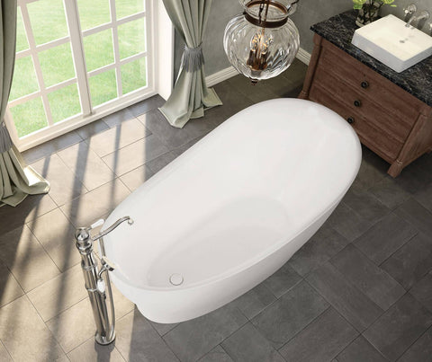 Maax Joan Acrylic Freestanding End Drain Bathtub in White with White Skirt 61 x 32 106387 - Hbdepot