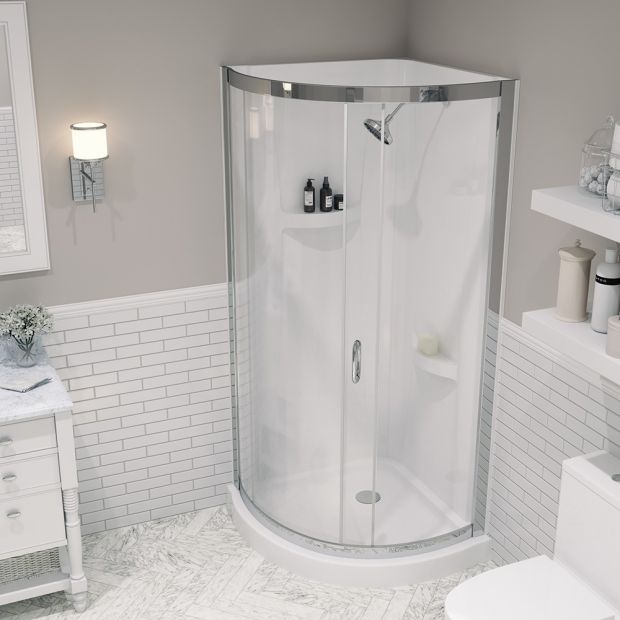 OVE Decors - Breeze 34-in Corner Shower Kit with Door, Base & Walls