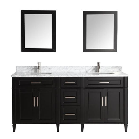 Vanity Art - Rio 72" Double Sink Bathroom Vanity Set with Sink and Mirrors (Carrara Marble Top)