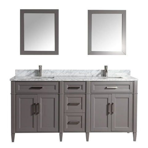 Vanity Art - Rio 72" Double Sink Bathroom Vanity Set with Sink and Mirrors (Carrara Marble Top)