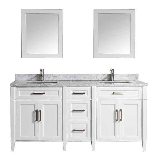 Vanity Art - Rio 72" Double Sink Bathroom Vanity Set with Sink and Mirrors (Carrara Marble Top)