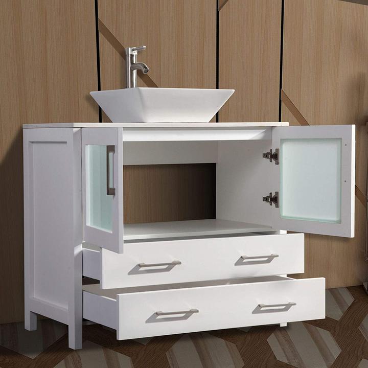 Vanity Art - Monaco 108" Double Vessel Sink Bathroom Vanity Set with Sinks and Mirrors - 3 Side Cabinets