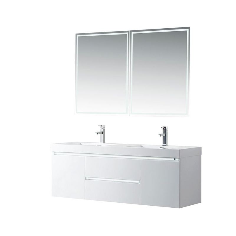 Vanity Art - Riga 60" LED Lighted Wall-Mount Double Sink Bathroom Vanity