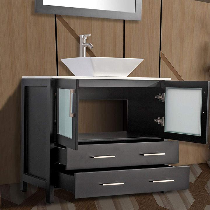 Vanity Art - Monaco 108" Double Vessel Sink Bathroom Vanity Set with Sinks and Mirrors - 3 Side Cabinets