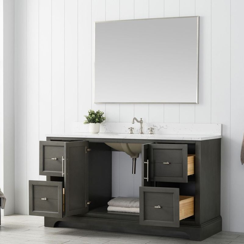 Vanity Art - Madison 60" Single Sink Bathroom Vanity with Marble Countertop