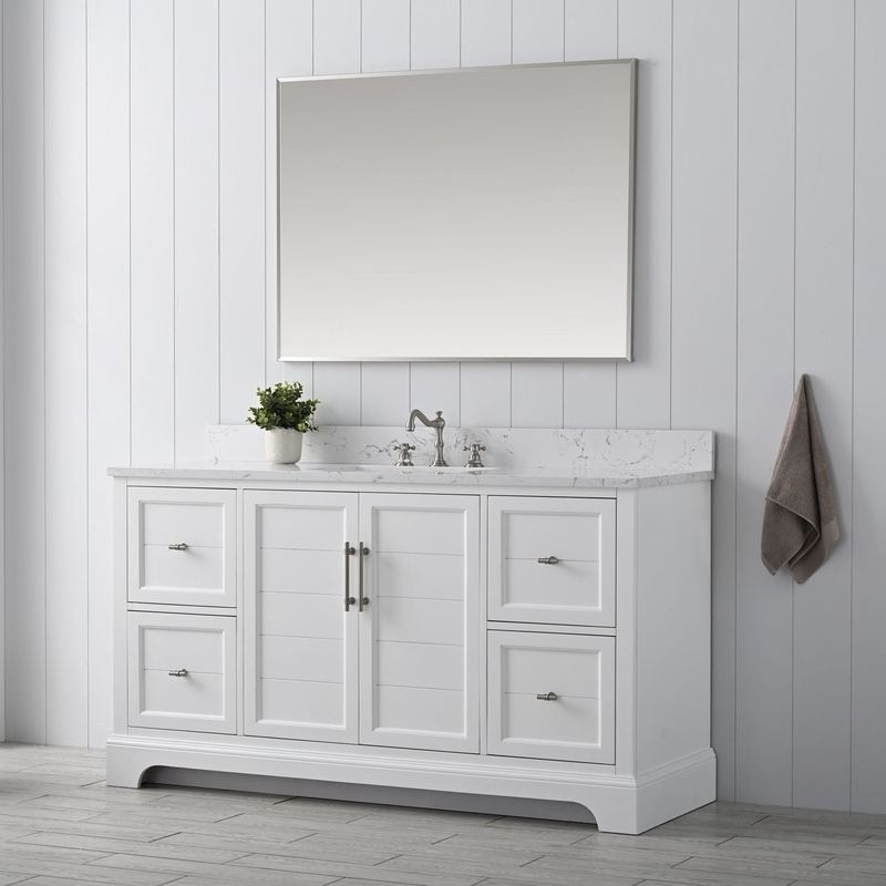 Vanity Art - Madison 60" Single Sink Bathroom Vanity with Marble Countertop