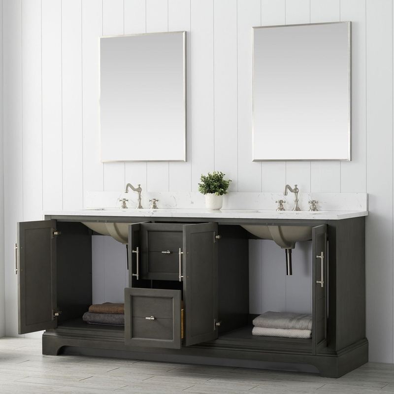 Vanity Art - Madison 72" Double Sink Bathroom Vanity with Marble Countertop