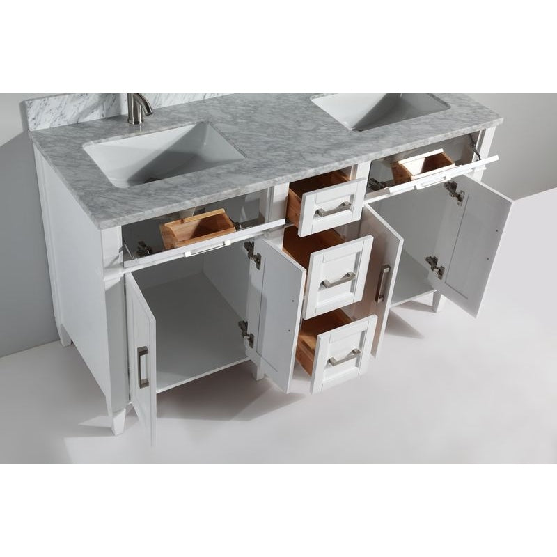 Vanity Art - Rio 60" Double Sink Bathroom Vanity Set with Sink and Mirror (Carrara Marble Top)