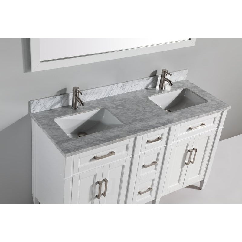 Vanity Art - Rio 60" Double Sink Bathroom Vanity Set with Sink and Mirror (Carrara Marble Top)