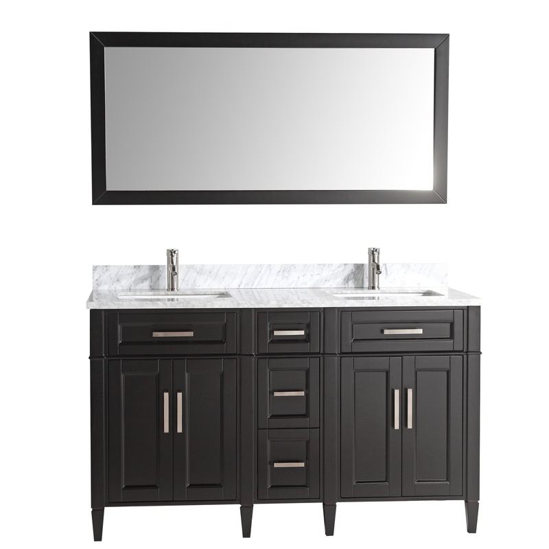 Vanity Art - Rio 60" Double Sink Bathroom Vanity Set with Sink and Mirror (Carrara Marble Top)