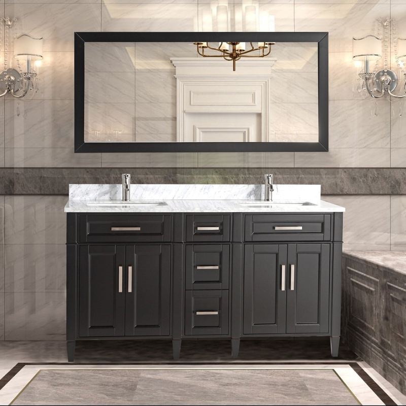 Vanity Art - Rio 60" Double Sink Bathroom Vanity Set with Sink and Mirror (Carrara Marble Top)