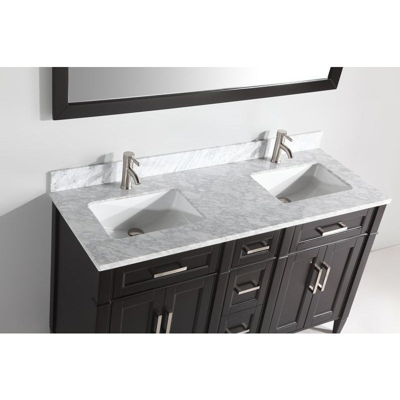 Vanity Art - Rio 60" Double Sink Bathroom Vanity Set with Sink and Mirror (Carrara Marble Top)