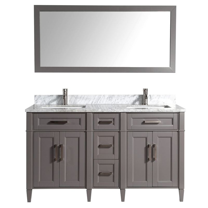 Vanity Art - Rio 60" Double Sink Bathroom Vanity Set with Sink and Mirror (Carrara Marble Top)