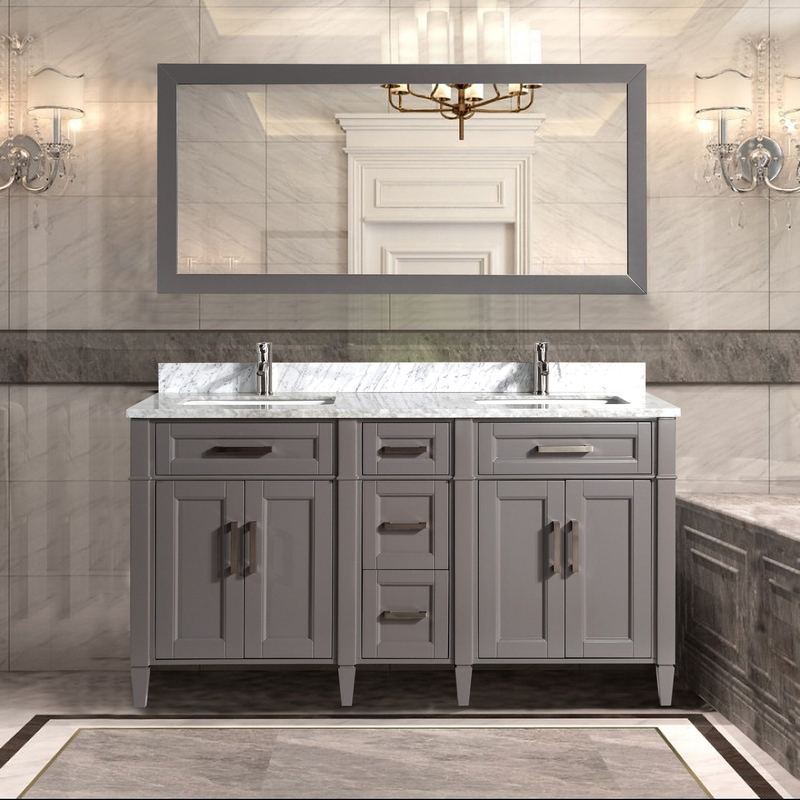 Vanity Art - Rio 60" Double Sink Bathroom Vanity Set with Sink and Mirror (Carrara Marble Top)