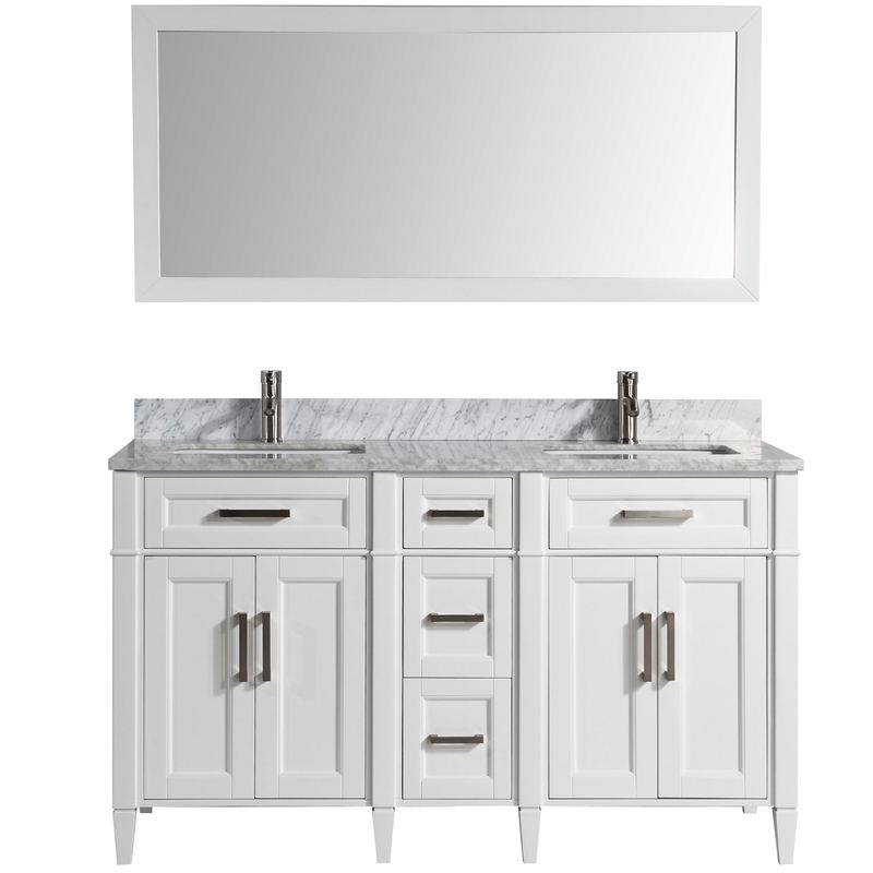 Vanity Art - Rio 60" Double Sink Bathroom Vanity Set with Sink and Mirror (Carrara Marble Top)