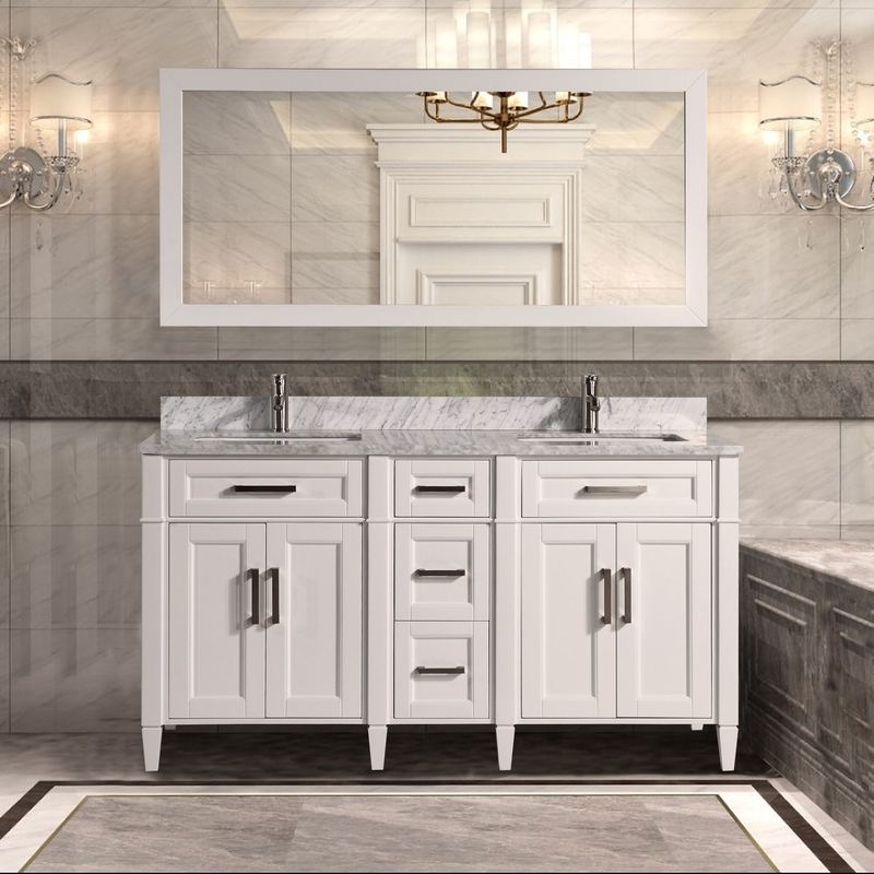 Vanity Art - Rio 60" Double Sink Bathroom Vanity Set with Sink and Mirror (Carrara Marble Top)