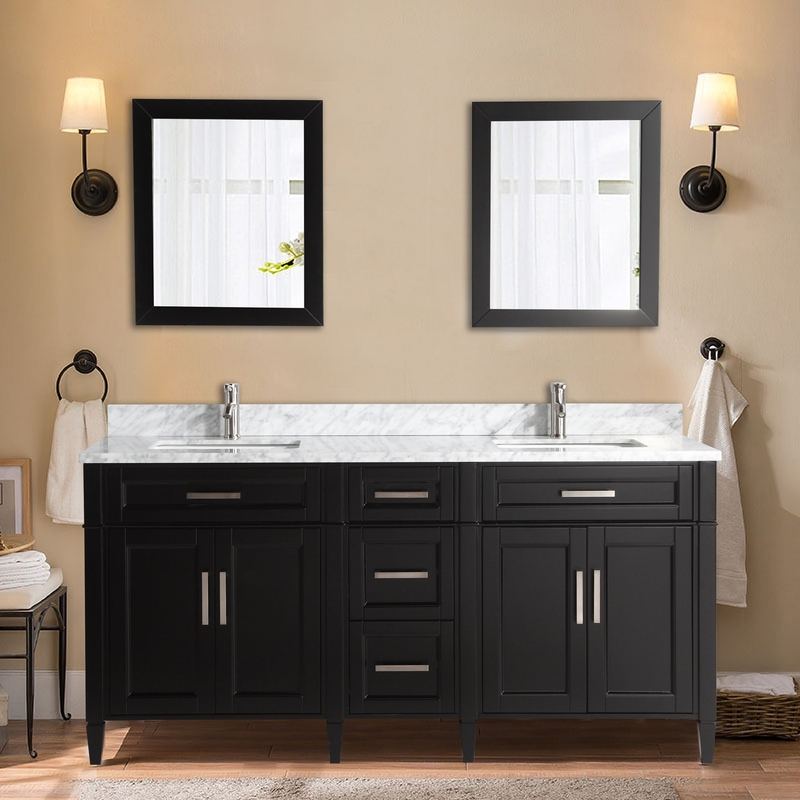 Vanity Art - Rio 72" Double Sink Bathroom Vanity Set with Sink and Mirrors (Carrara Marble Top)