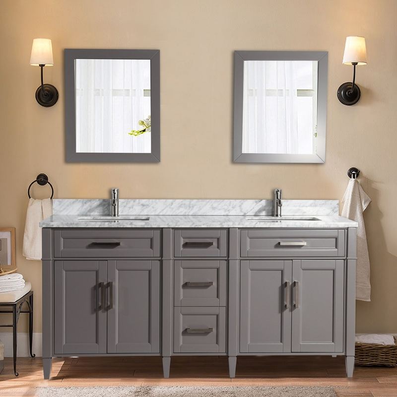 Vanity Art - Rio 72" Double Sink Bathroom Vanity Set with Sink and Mirrors (Carrara Marble Top)