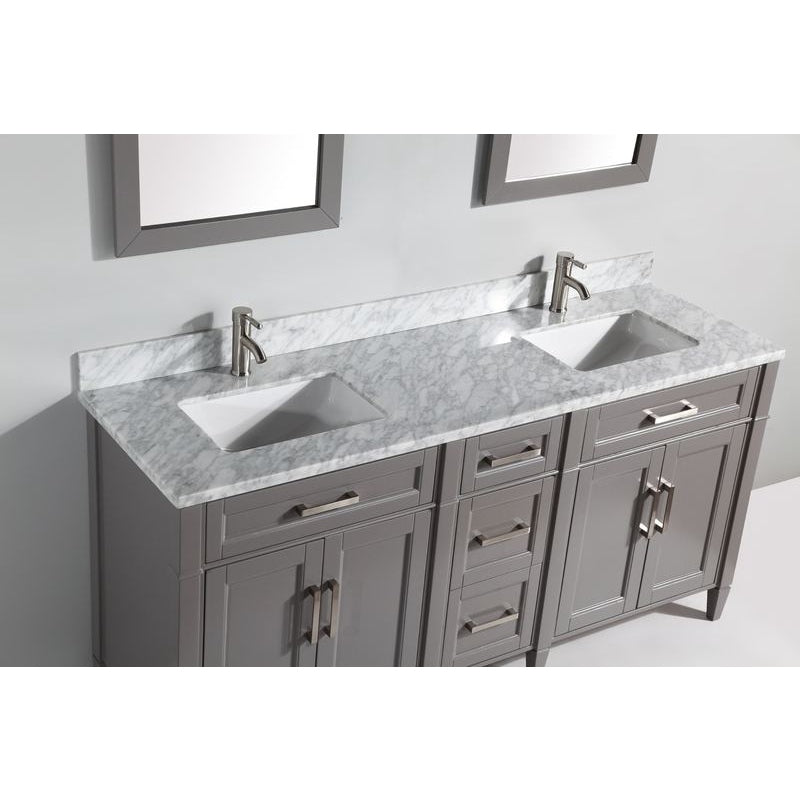 Vanity Art - Rio 72" Double Sink Bathroom Vanity Set with Sink and Mirrors (Carrara Marble Top)