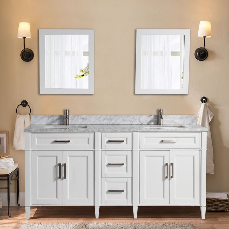 Vanity Art - Rio 72" Double Sink Bathroom Vanity Set with Sink and Mirrors (Carrara Marble Top)