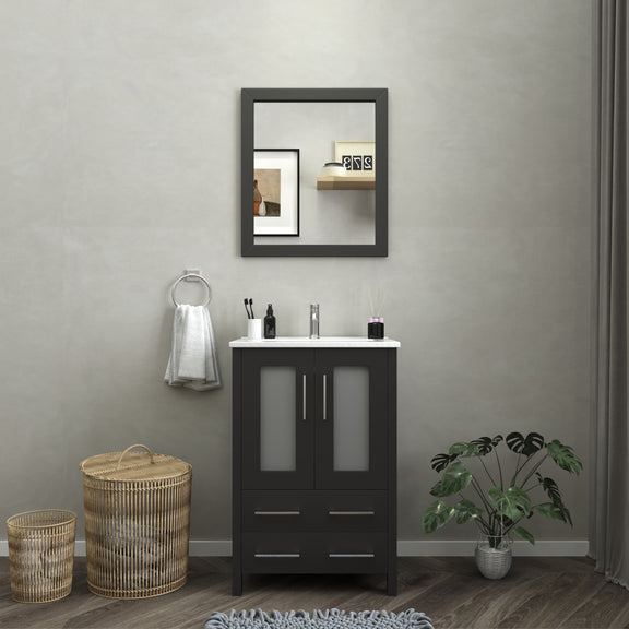 Vanity Art - London 24" Single Sink Bathroom Vanity Set with Sink and Mirror