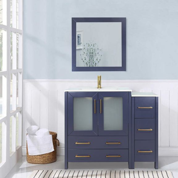 Vanity Art - London 36" Single Sink Bathroom Vanity Set with Sink and Mirror - 1 Side Cabinet