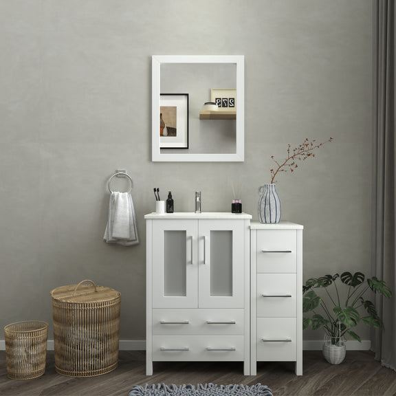 Vanity Art - London 36" Single Sink Bathroom Vanity Set with Sink and Mirror - 1 Side Cabinet