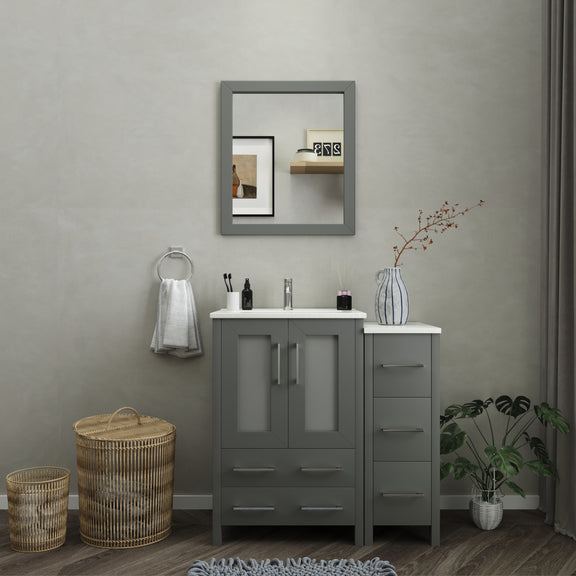 Vanity Art - London 36" Single Sink Bathroom Vanity Set with Sink and Mirror - 1 Side Cabinet