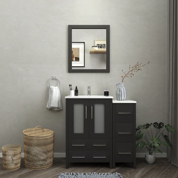 Vanity Art - London 36" Single Sink Bathroom Vanity Set with Sink and Mirror - 1 Side Cabinet