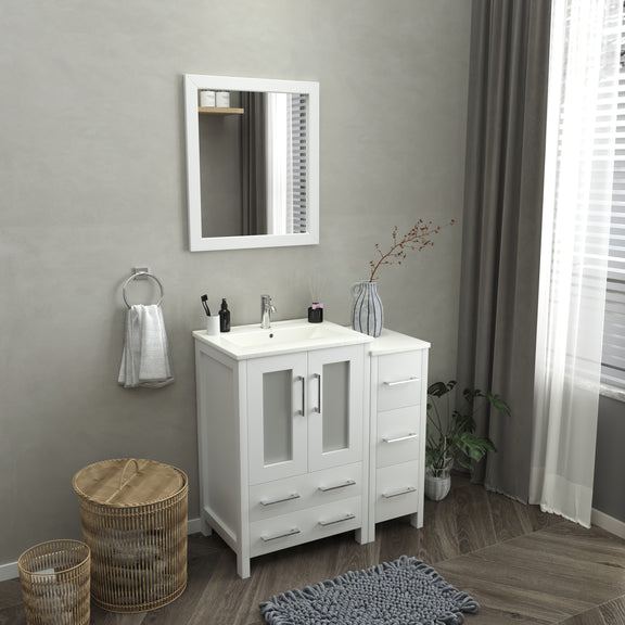 Vanity Art - London 36" Single Sink Bathroom Vanity Set with Sink and Mirror - 1 Side Cabinet