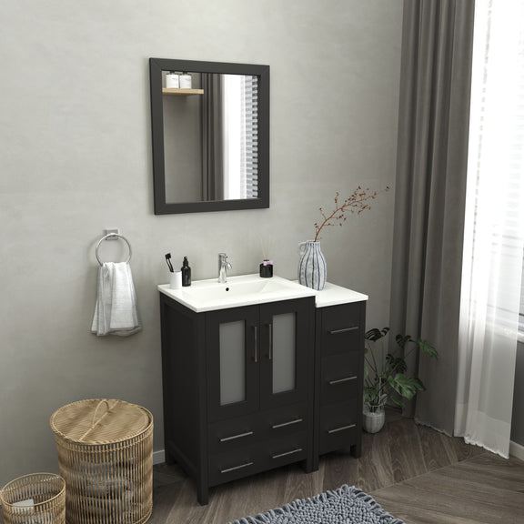 Vanity Art - London 36" Single Sink Bathroom Vanity Set with Sink and Mirror - 1 Side Cabinet