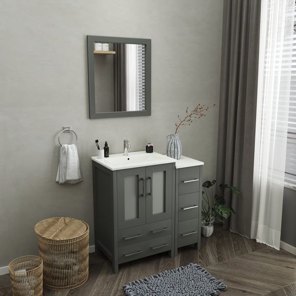 Vanity Art - London 36" Single Sink Bathroom Vanity Set with Sink and Mirror - 1 Side Cabinet