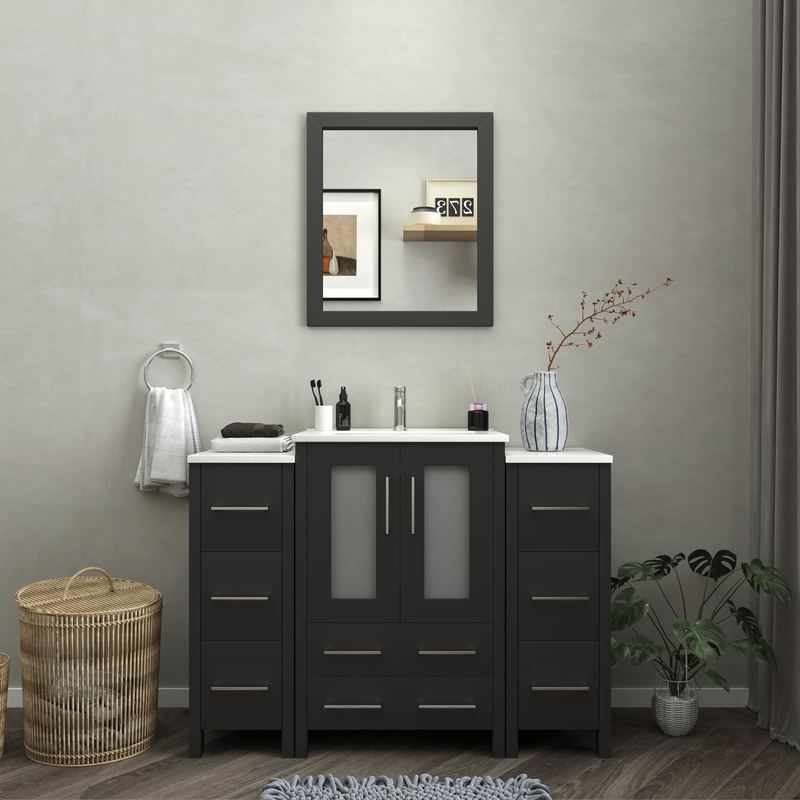 Vanity Art - London 48" Single Sink Bathroom Vanity Set with Sink and Mirror - 2 Side Cabinets