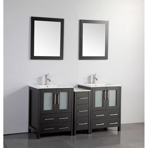 Vanity Art - London 60" Double Sink Bathroom Vanity Set with Sink and Mirrors - 1 Side Cabinet