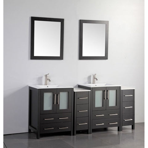 Vanity Art - London 72" Double Sink Bathroom Vanity Set with Sink and Mirrors - 2 Side Cabinets