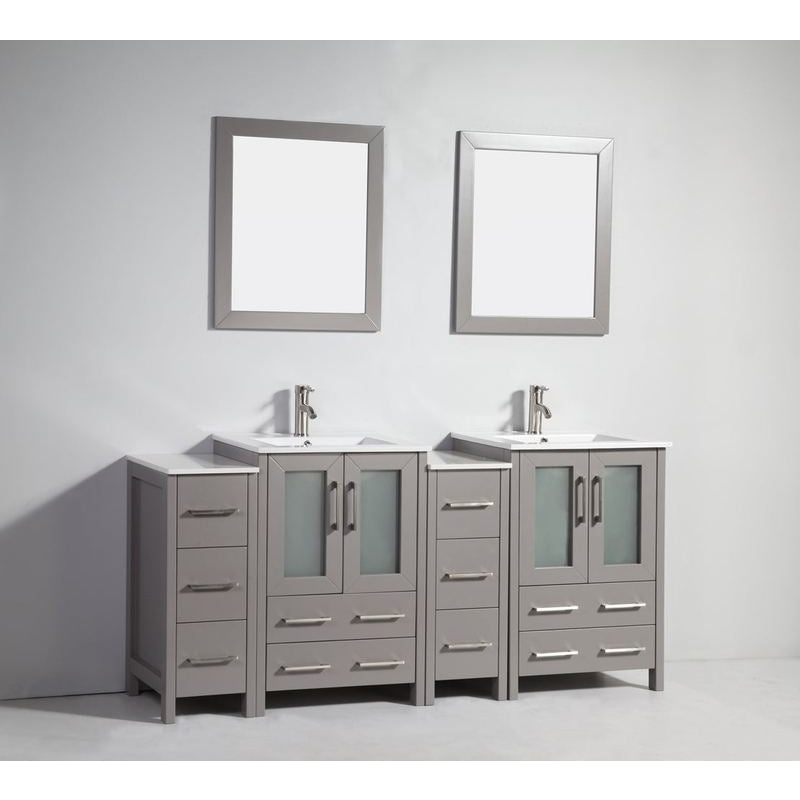 Vanity Art - London 72" Double Sink Bathroom Vanity Set with Sink and Mirrors - 2 Side Cabinets