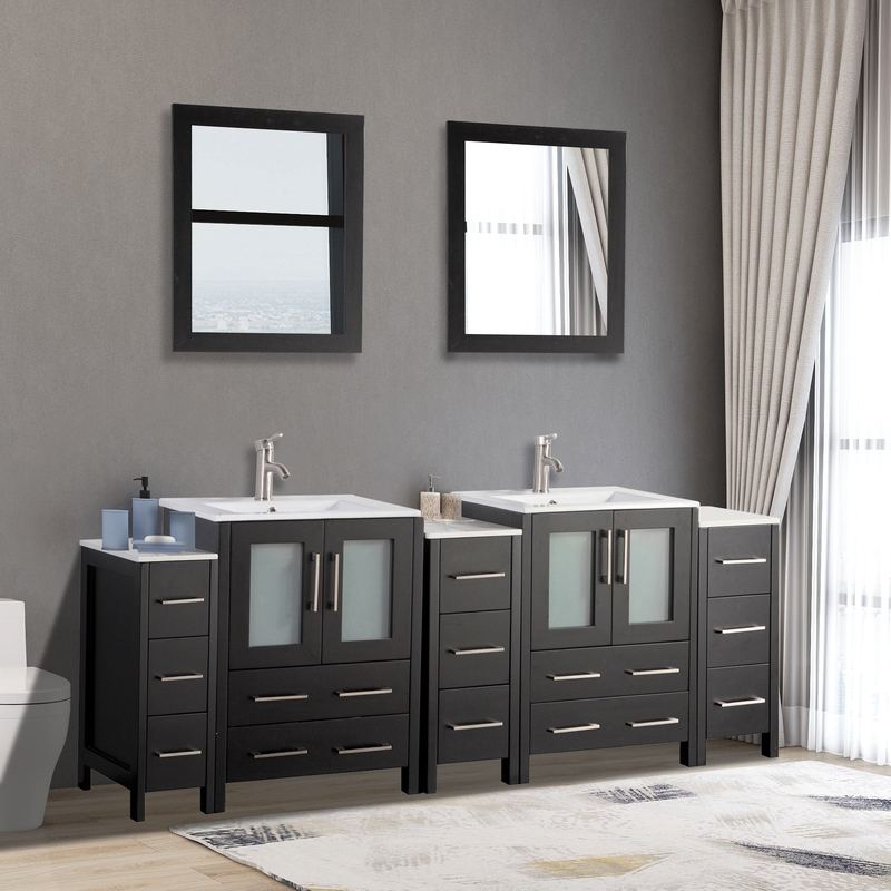 Vanity Art - London 84" Double Sink Bathroom Vanity Set with Sink and Mirrors - 3 Side Cabinets