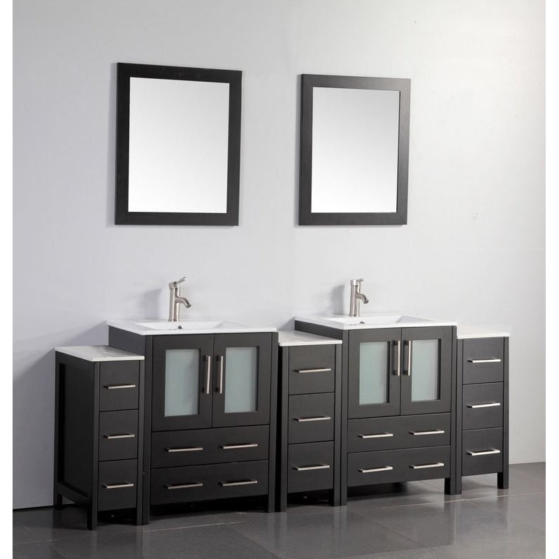 Vanity Art - London 84" Double Sink Bathroom Vanity Set with Sink and Mirrors - 3 Side Cabinets