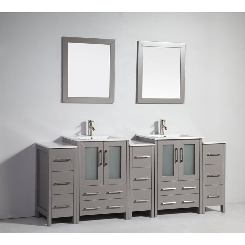 Vanity Art - London 84" Double Sink Bathroom Vanity Set with Sink and Mirrors - 3 Side Cabinets