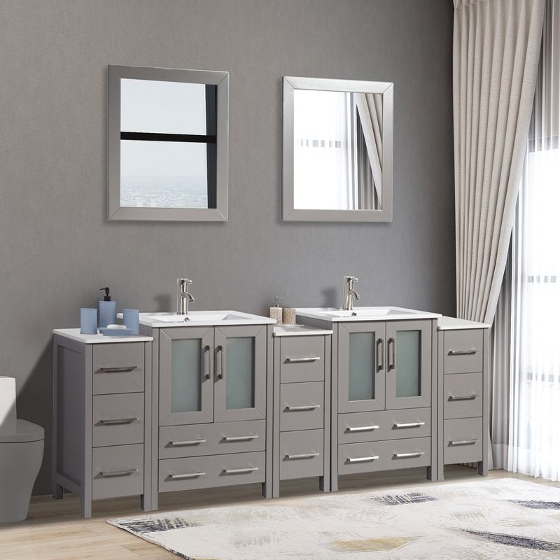 Vanity Art - London 84" Double Sink Bathroom Vanity Set with Sink and Mirrors - 3 Side Cabinets