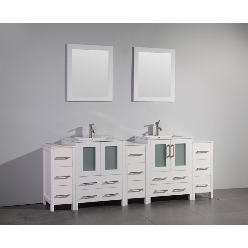 Vanity Art - London 84" Double Sink Bathroom Vanity Set with Sink and Mirrors - 3 Side Cabinets