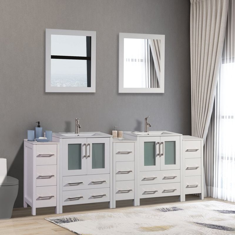 Vanity Art - London 84" Double Sink Bathroom Vanity Set with Sink and Mirrors - 3 Side Cabinets